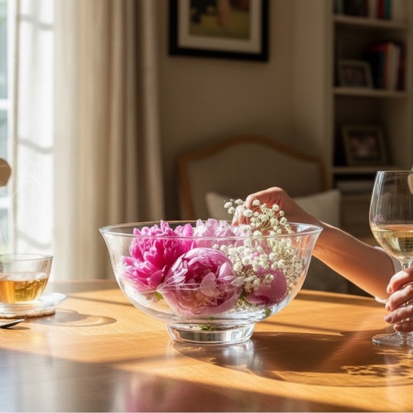 Vintage Princess House Elegant Clear Glass Bowl with Etched Floral Design - Picture 2 of 3